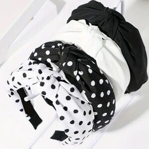 NWT Retro Black and White Knotted Headband 4 Piece Set
